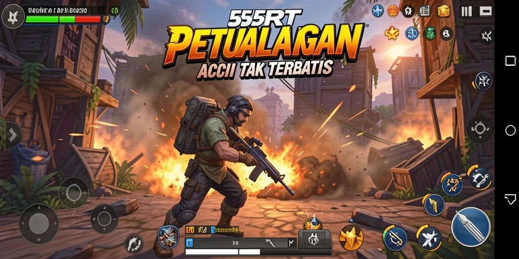 Tampilan gameplay intens dalam 55RT yang penuh aksi.