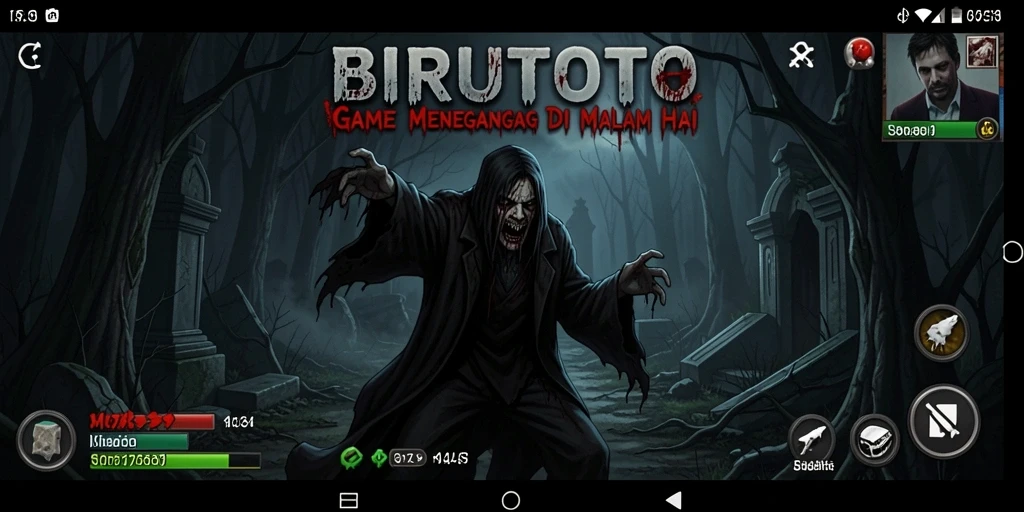 Tampak gameplay BIRUTOTO yang menampilkan suasana horor yang mencekam.
