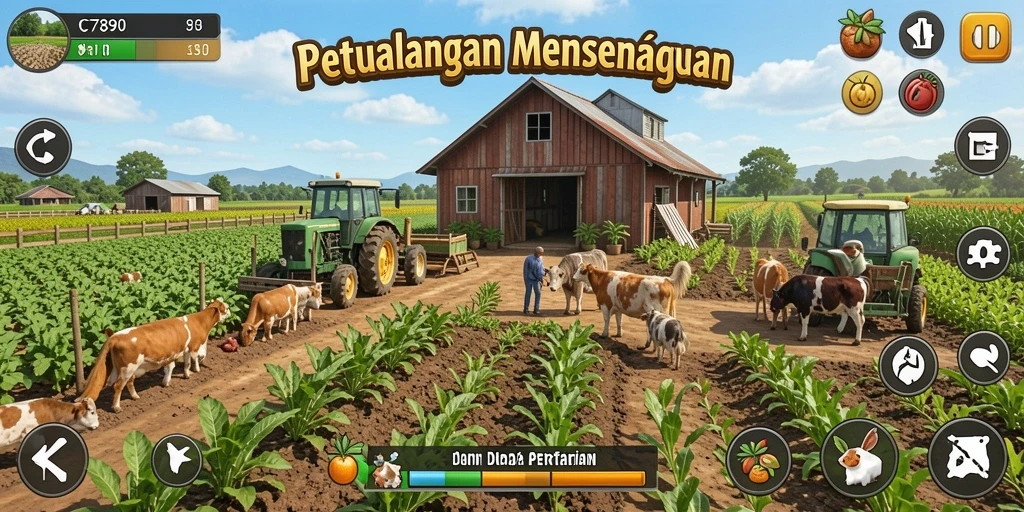 Tangkapan layar C7890 menunjukkan gameplay seru di dunia pertanian.