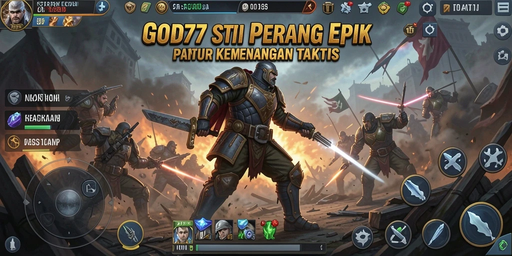 Tampilan gameplay <strong>GOD77</strong> yang menampilkan pertempuran strategis yang mendalam.