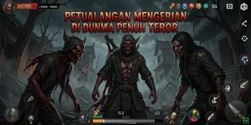 Screenshot gameplay GUATOGEL yang menampilkan suasana menakutkan.