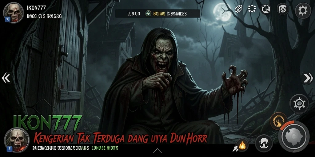 Tampilan gameplay <strong>IKON777</strong> yang mencekam dan atmosfer horor yang mendalam.