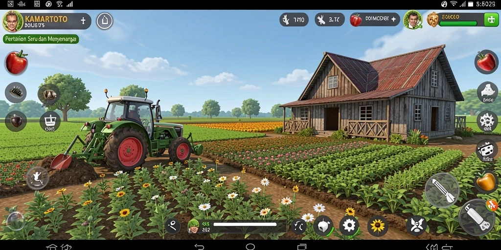 Tampilan gameplay menarik KAMARTOTO dengan suasana pertanian.