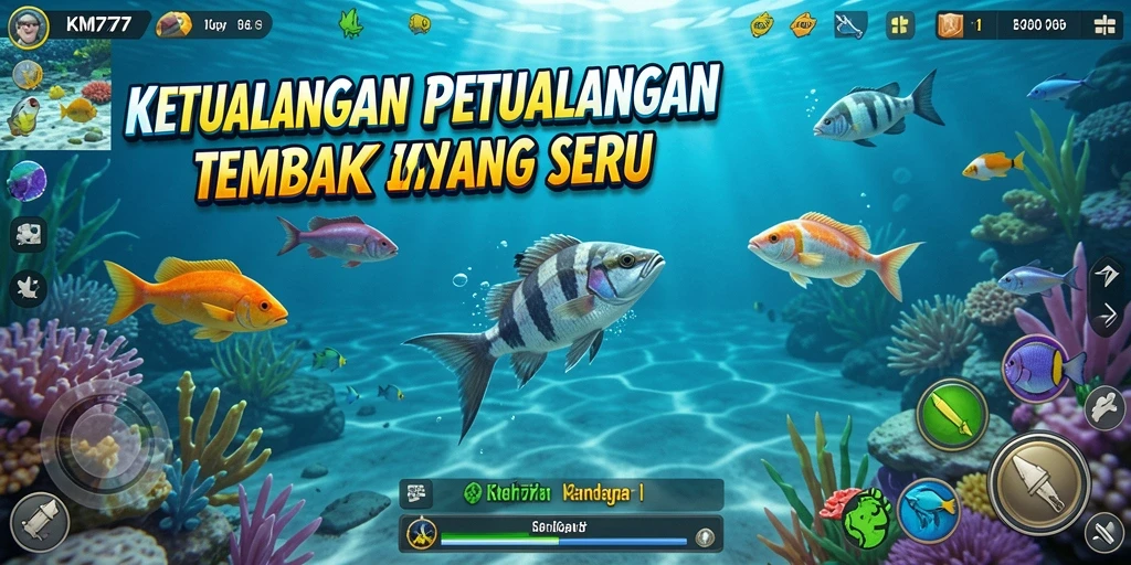 Tampilan gameplay KM777 yang penuh warna dan aksi tembak ikan.