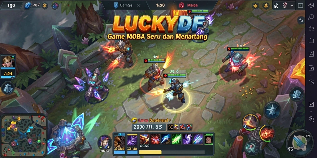 Tampilan seru dari pertempuran LUCKYDF dalam gameplay MOBA.
