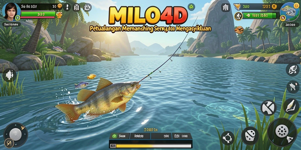 Tampilan gameplay <strong>MILO4D</strong> yang seru saat memancing di lautan luas.