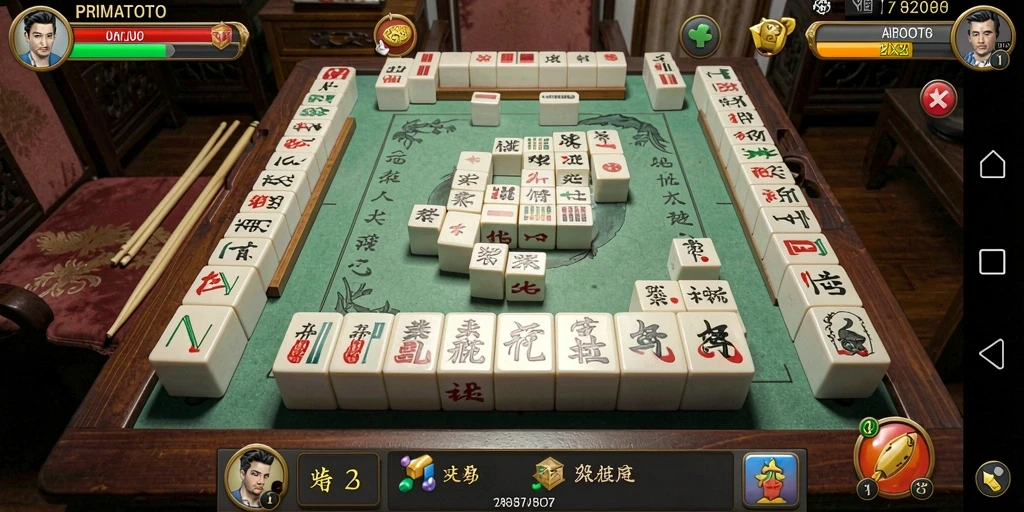 Tampilan gameplay seru PRIMATOTO Mahjong yang menantang.