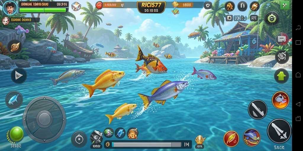 Screenshot gameplay RICIS77 menampilkan aksi seru Tembak Ikan.
