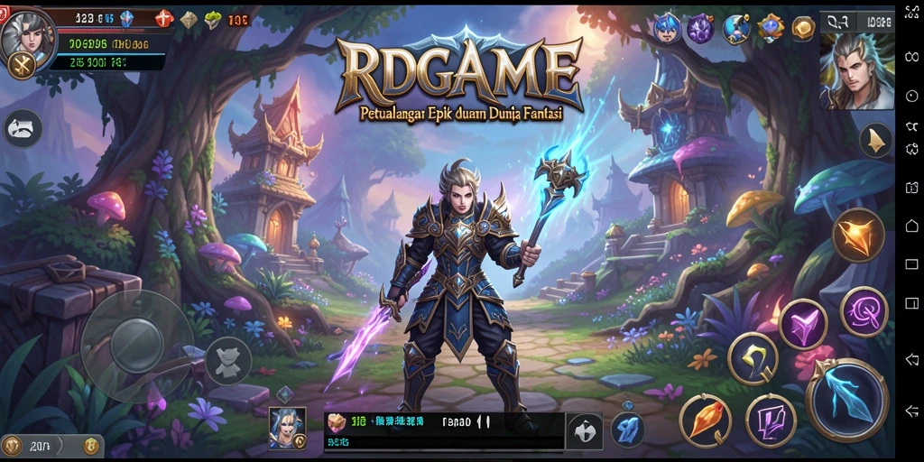 Screenshot RPGAME menunjukkan karakter beraksi dalam pertarungan epik.