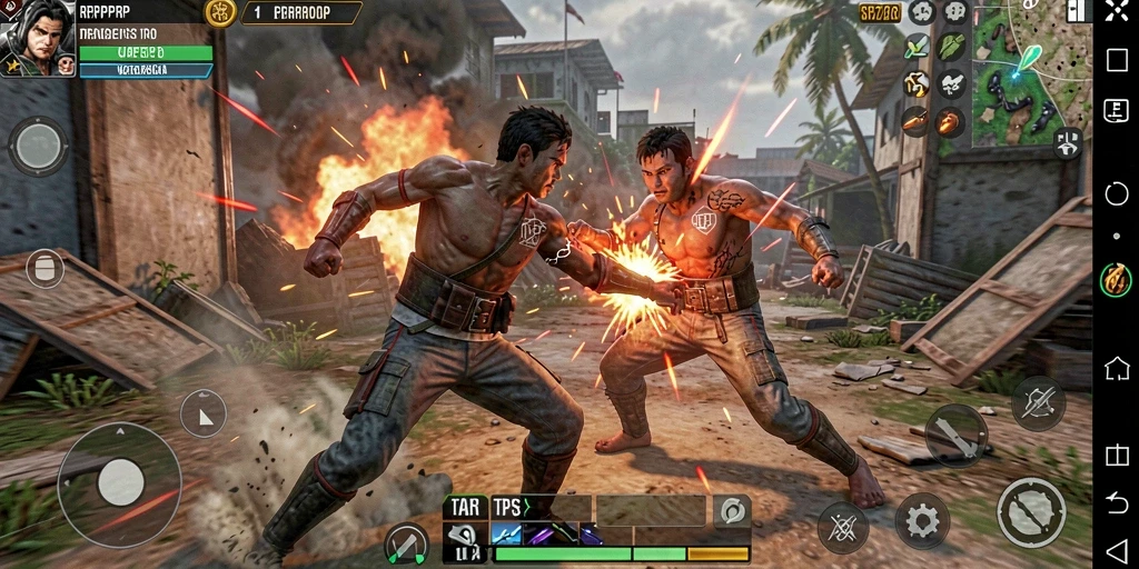 Screenshot gameplay RPRPRP yang menunjukkan aksi pertempuran yang seru.