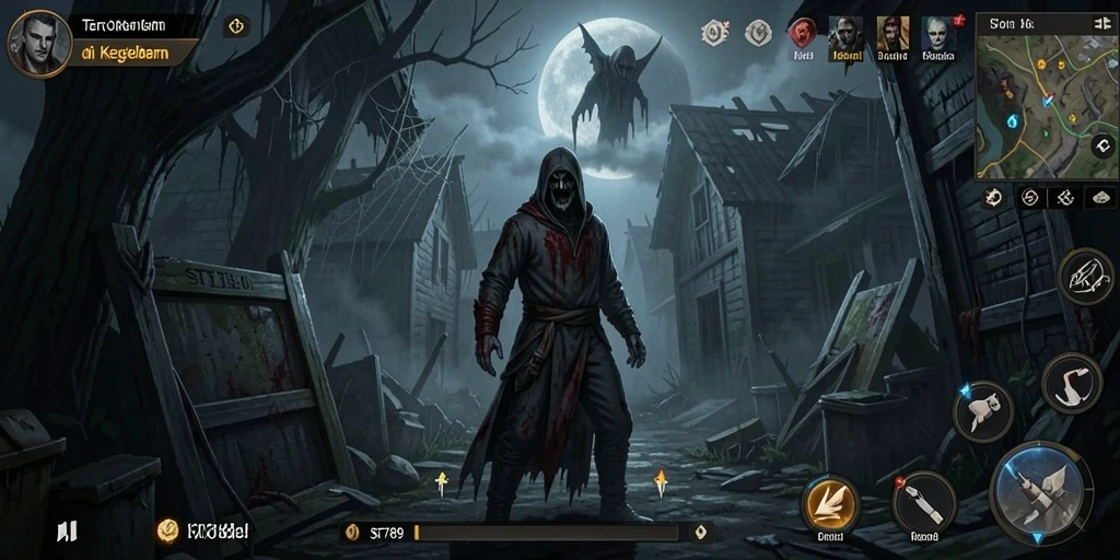 Screenshot gameplay ST789 menampilkan suasana kelam dan menakutkan.