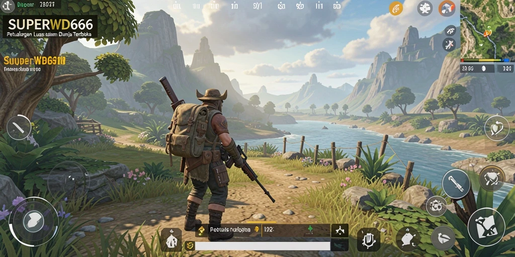 Screenshot gameplay SUPERWD666 menampilkan dunia terbuka yang luas dan menakjubkan.