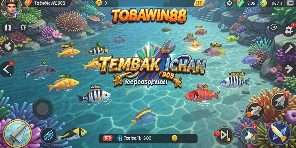 Screenshot utama TOBAWIN88 menampilkan aksi menangkap ikan yang seru.