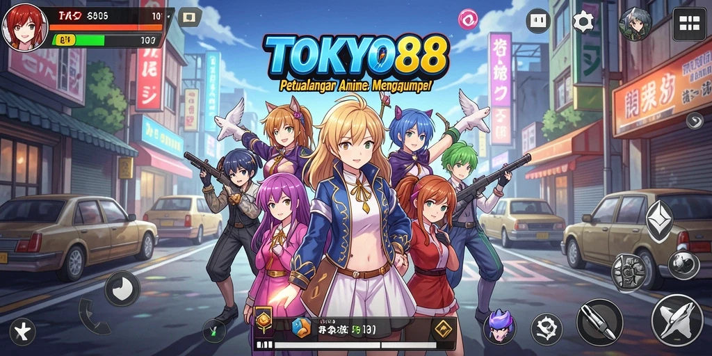 Tampilan gameplay menarik dalam TOKYO88 dengan aksi karakter anime.