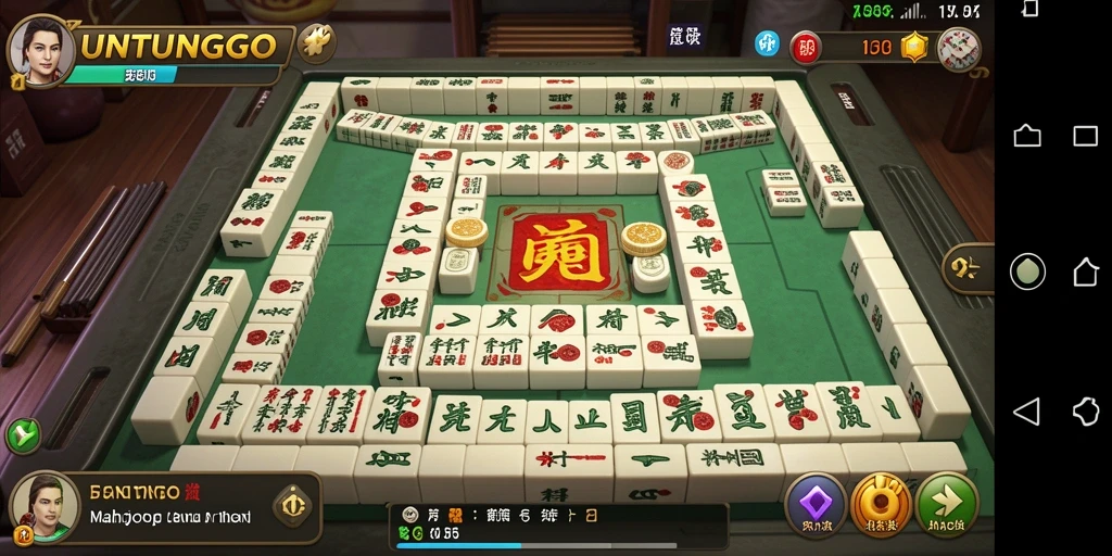 Screenshot gameplay UNTUNGGO dengan tampilan ubin Mahjong yang menarik.