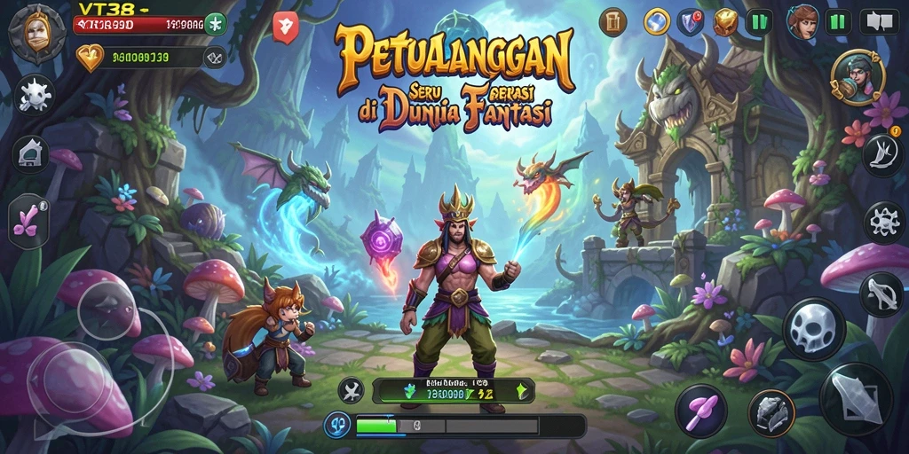Tangkapan layar gameplay VT38 menampilkan petualangan seru di dunia fantasi.