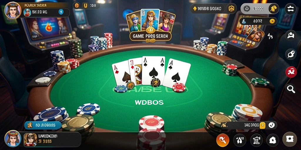 Tangkapan layar gameplay WDBOS menampilkan suasana seru permainan Poker.